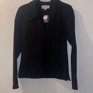 dh New York Women's Black Long Sleeve collared Top size Medium